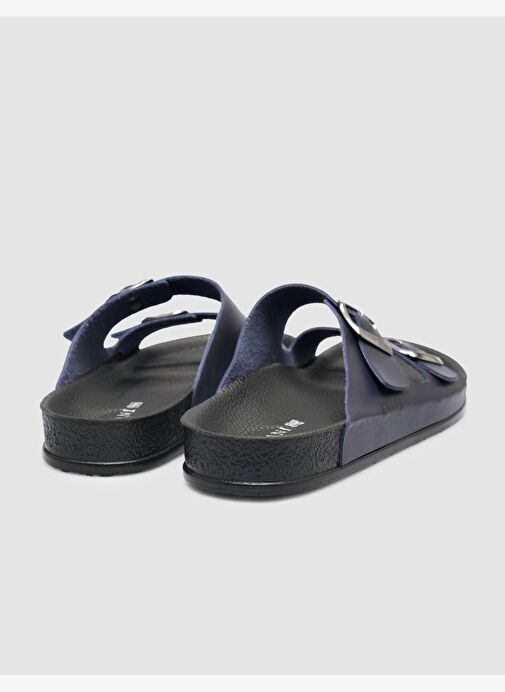 %100 Hakiki Deri Toka Detaylı Lacivert Erkek Terlik - Görsel 4