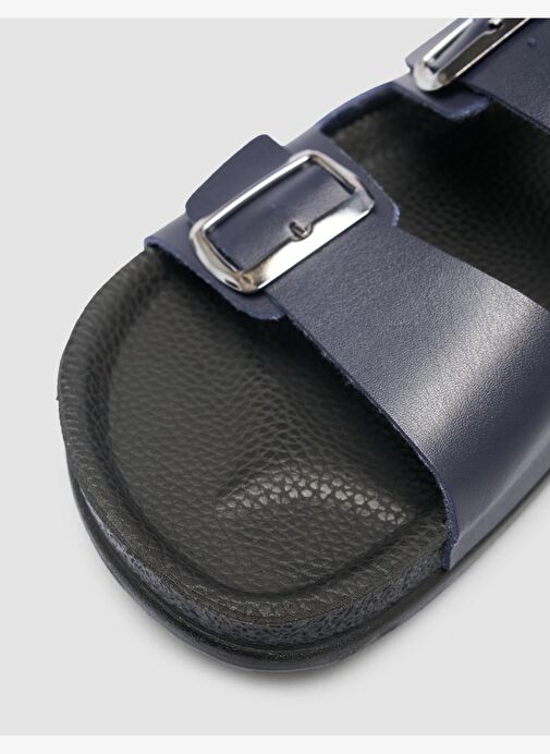 %100 Hakiki Deri Toka Detaylı Lacivert Erkek Terlik - Görsel 8