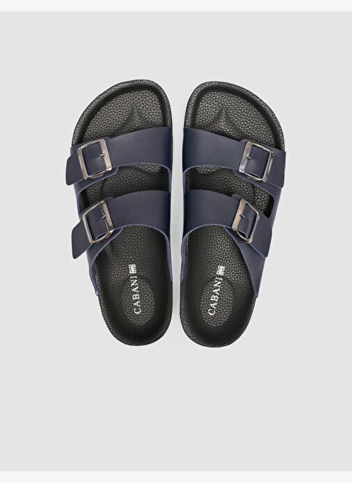 %100 Hakiki Deri Toka Detaylı Lacivert Erkek Terlik - Görsel 5