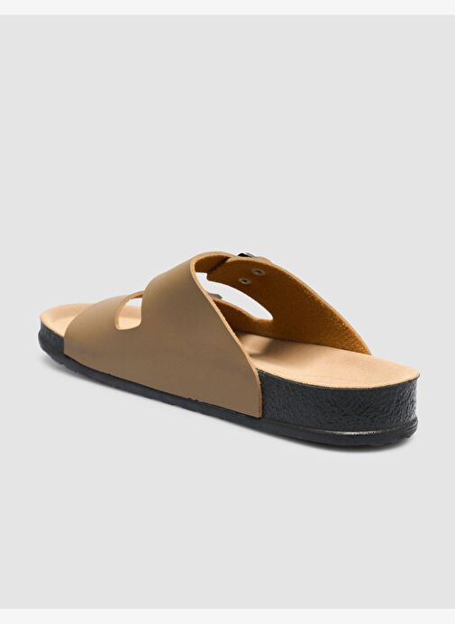 %100 Hakiki Deri Toka Detaylı Vizon Erkek Terlik - Görsel 6