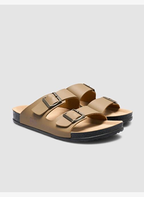 %100 Hakiki Deri Toka Detaylı Vizon Erkek Terlik - Görsel 3