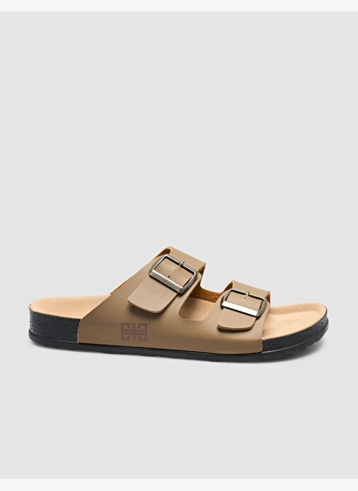 %100 Hakiki Deri Toka Detaylı Vizon Erkek Terlik - Görsel 2