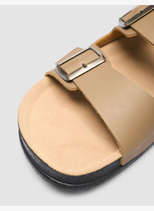 %100 Hakiki Deri Toka Detaylı Vizon Erkek Terlik - Görsel 8