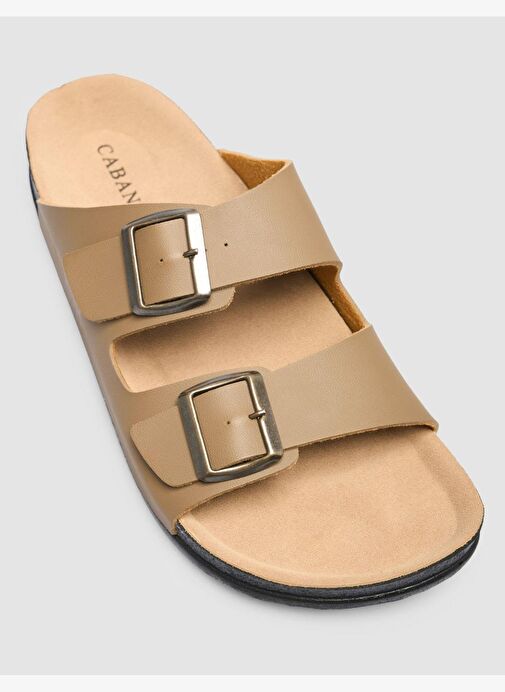 %100 Hakiki Deri Toka Detaylı Vizon Erkek Terlik - Görsel 7