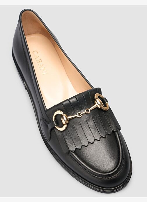 %100 Hakiki Deri Siyah Kadın Püsküllü Loafer - Görsel 7