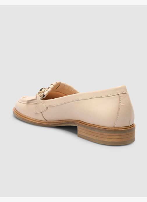 %100 Hakiki Deri Bej Kadın Püsküllü Loafer - Görsel 6