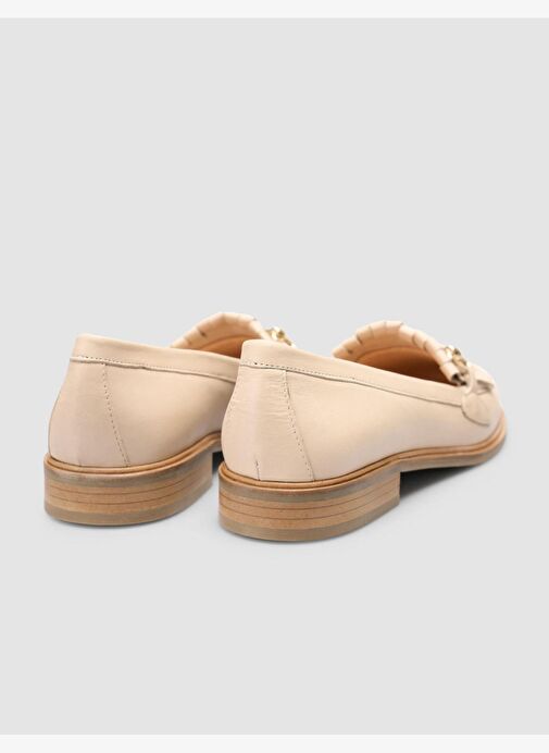 %100 Hakiki Deri Bej Kadın Püsküllü Loafer - Görsel 4