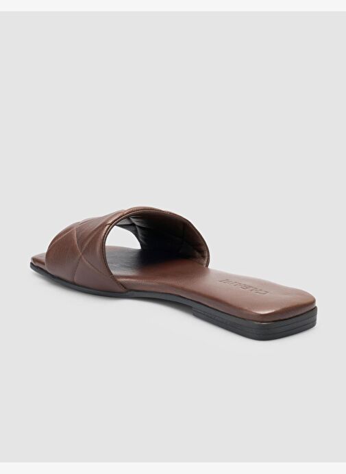 %100 Hakiki Deri Kahverengi Kapitone Kadın Terlik - Görsel 6