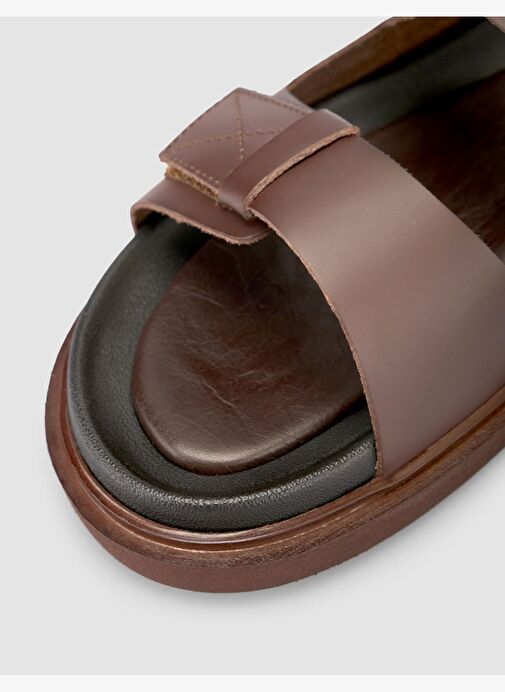 %100 Hakiki Deri Cırt Cırtlı Kahverengi Erkek Terlik - Görsel 8