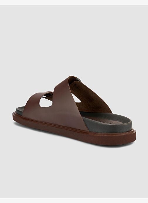 %100 Hakiki Deri Cırt Cırtlı Kahverengi Erkek Terlik - Görsel 6