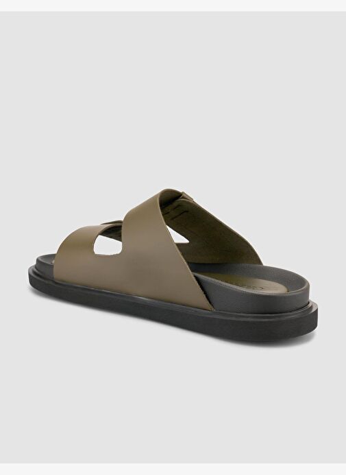 %100 Hakiki Deri Cırt Cırtlı Haki Erkek Terlik - Görsel 6