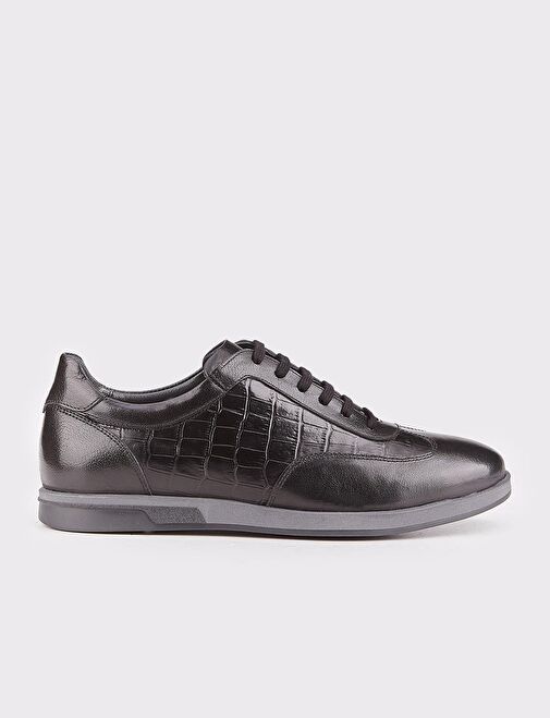 Hakiki Deri Kauçuk Taban Siyah Bağcıklı Erkek Spor Ayakkabı - Görsel 2