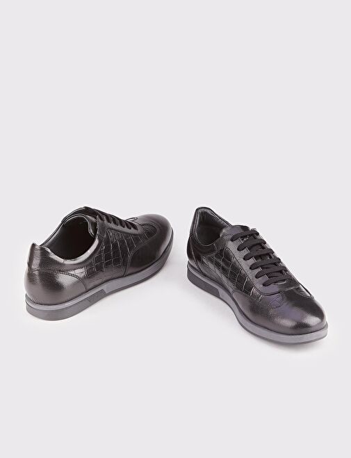 Hakiki Deri Kauçuk Taban Siyah Bağcıklı Erkek Spor Ayakkabı - Görsel 6