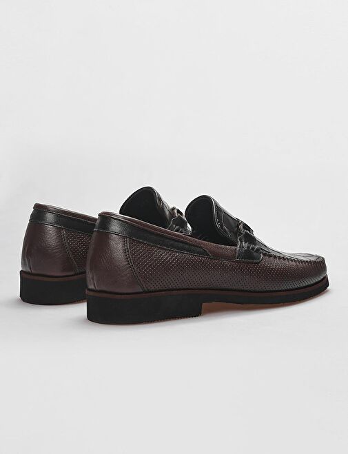 Hakiki Deri Kahverengi Kroko Detaylı Erkek Klasik Ayakkabı - Görsel 4