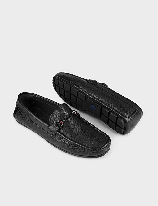 Metal Aksesuar Desenli Hakiki Deri Siyah Erkek Loafer Ayakkabı - Görsel 5