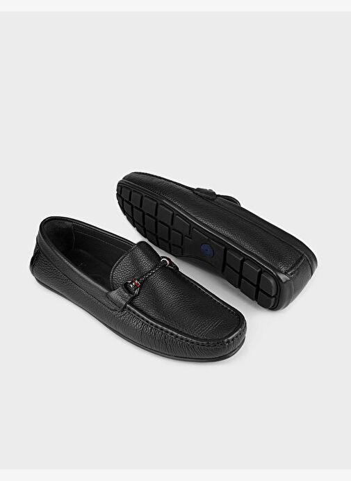 Metal Aksesuar Desenli Hakiki Deri Siyah Erkek Loafer Ayakkabı - Görsel 5