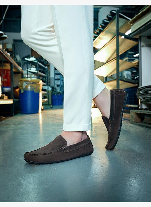 Hakiki Deri Kahverengi Süet Erkek Loafer - Görsel 2