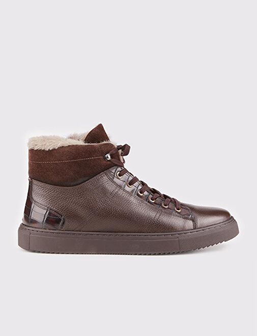 Hakiki Deri Kahverengi Fermuarlı Erkek Kürklü Bot - Görsel 2