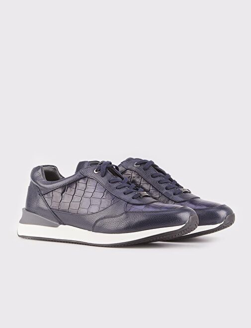 Termo Tabanlı Hakiki Deri Lacivert Bağcıklı Erkek Spor Ayakkabı - Görsel 3