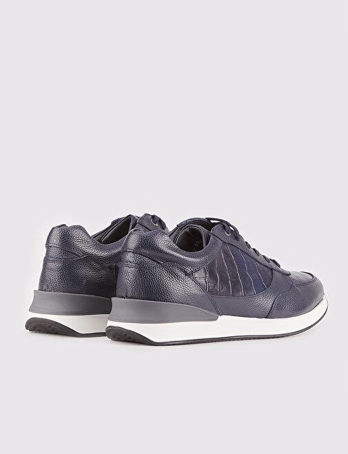 Termo Tabanlı Hakiki Deri Lacivert Bağcıklı Erkek Spor Ayakkabı - Görsel 4