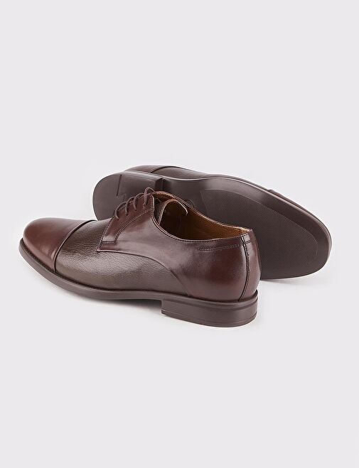Hakiki Deri Kahverengi Doğal Lateks Dolgu Taban Bağcıklı Erkek Klasik Ayakkabı - Görsel 5