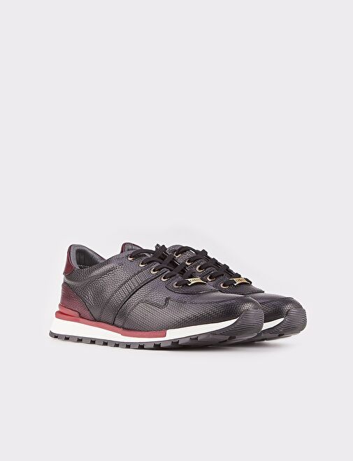 Cabani Ayakkabı Siyah-Bordo Erkek Deri Sneaker 25572 - Görsel 3
