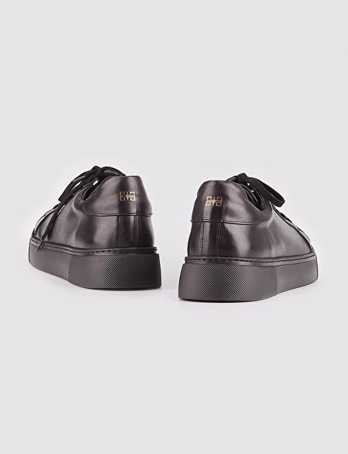 Hakiki Deri Siyah Bağcıklı Eva Tabanlı Sneaker Erkek Spor Ayakkabı - Görsel 6