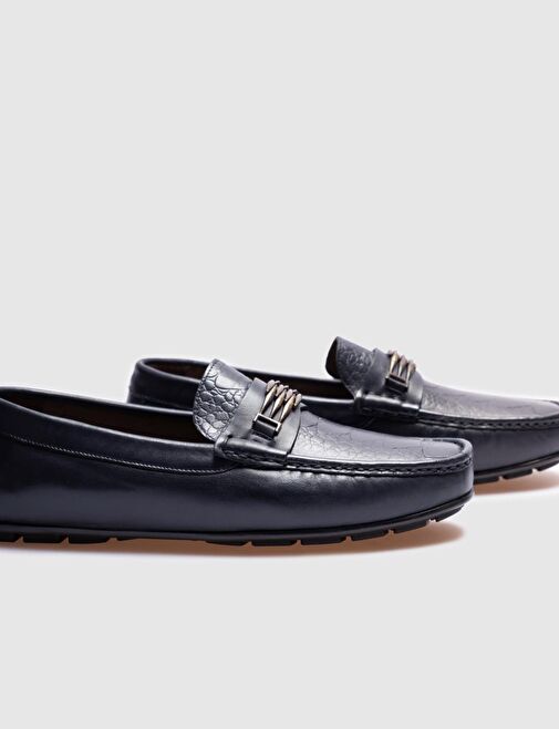 Lacivert Hakiki Deri Erkek Loafer Ayakkabı - Görsel 5