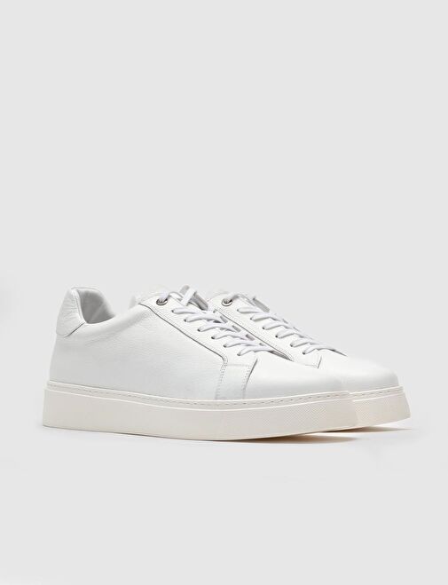 Hakiki Deri Beyaz Bağcıklı Erkek Günlük Spor Ayakkabı - Görsel 3