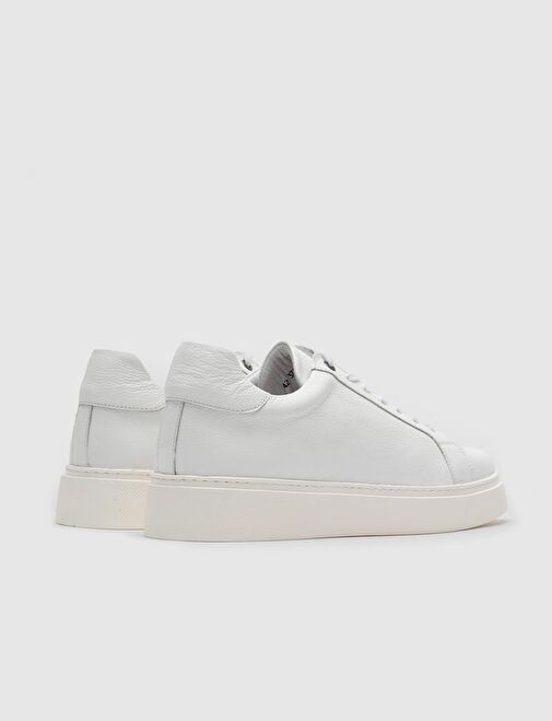 Hakiki Deri Beyaz Bağcıklı Erkek Günlük Spor Ayakkabı - Görsel 4