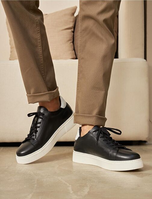 Cabani Ayakkabı Siyah-Beyaz Erkek Deri Sneaker 115822R - Görsel 2