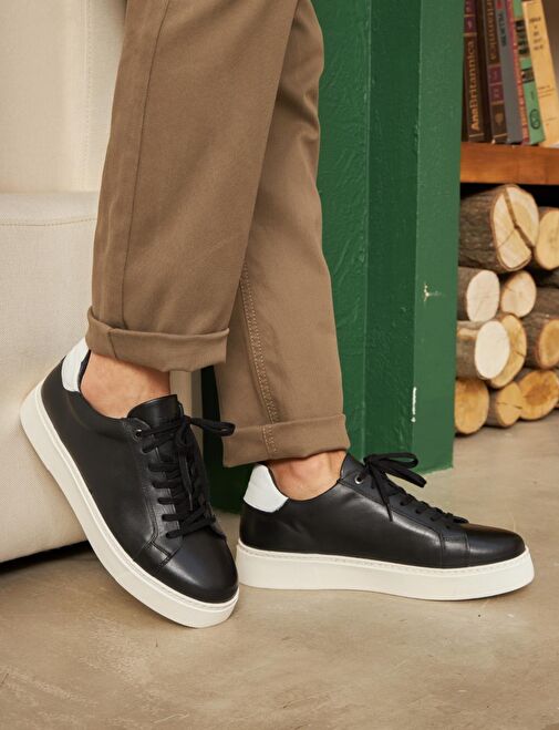 Cabani Ayakkabı Siyah-Beyaz Erkek Deri Sneaker 115822R - Görsel 3