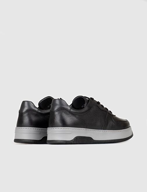 Hakiki Deri Siyah Bağcıklı Erkek Sneaker Spor Ayakkabı - Görsel 4