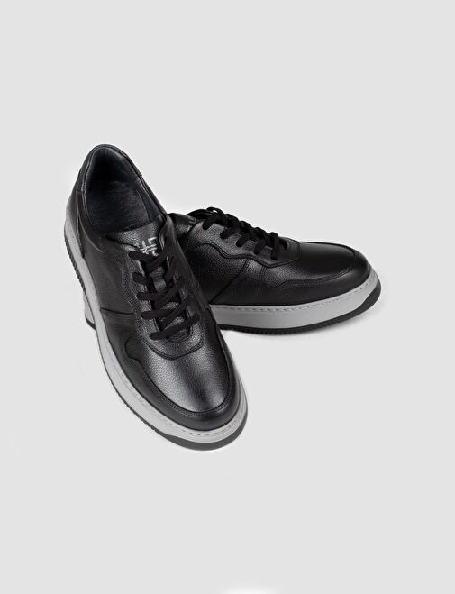 Hakiki Deri Siyah Bağcıklı Erkek Sneaker Spor Ayakkabı - Görsel 5