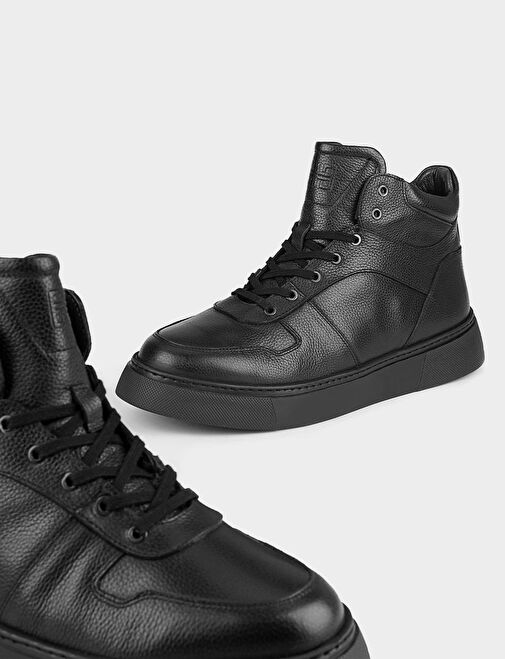 Hakiki Deri Light Kauçuk Tabanlı Siyah Kürklü Erkek Günlük Bot - Görsel 5