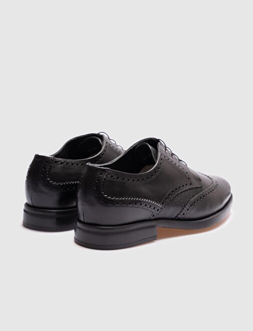 Erkek Hakiki Deri Siyah Bağcıklı Günlük Ayakkabı - Görsel 4