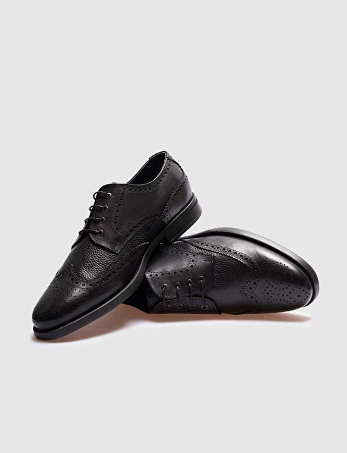 Erkek Hakiki Deri Siyah Bağcıklı Günlük Ayakkabı - Görsel 5