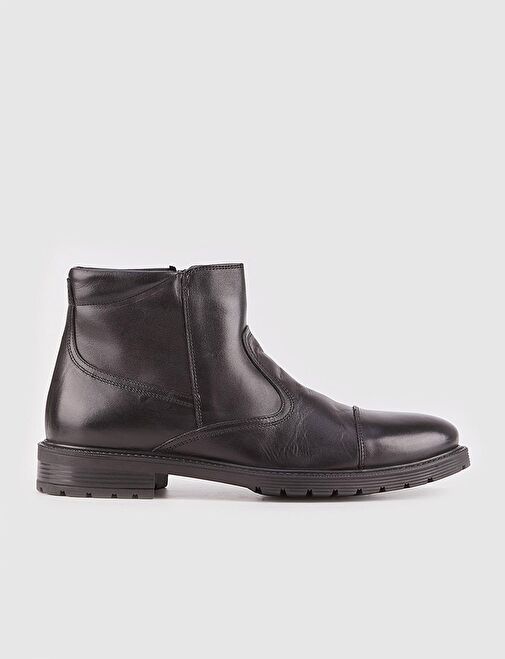 Light Kauçuk Taban Hakiki Deri Siyah Fermuarlı Günlük Erkek Bot - Görsel 2