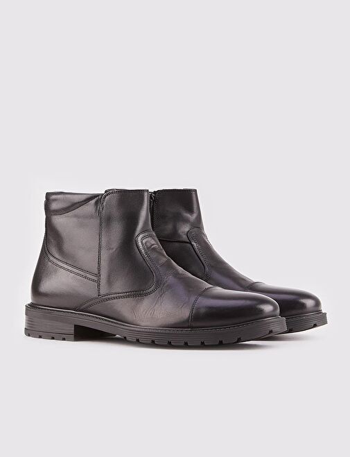 Light Kauçuk Taban Hakiki Deri Siyah Fermuarlı Günlük Erkek Bot - Görsel 3