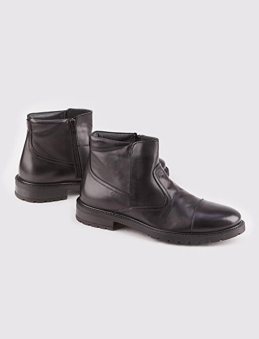 Light Kauçuk Taban Hakiki Deri Siyah Fermuarlı Günlük Erkek Bot - Görsel 5