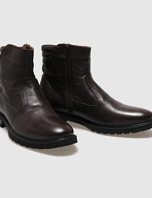 Hakiki Deri Kahverengi Fermuarlı Erkek Günlük Bot - Görsel 5