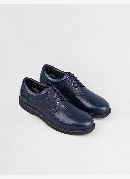 Erkek Lacivert Hakiki Deri Bağcıklı Günlük Ayakkabı - Görsel 3