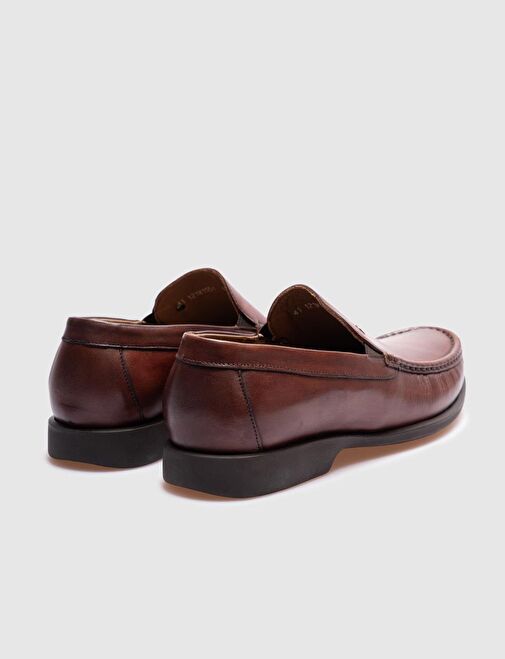 Hakiki Deri Kahverengi Dikiş Detaylı Erkek Günlük Ayakkabı - Görsel 4