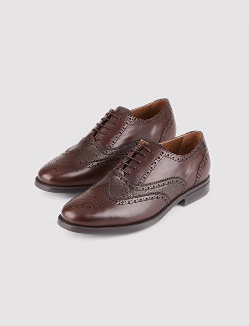 Hakiki Deri Kahverengi Bağcıklı Desenli Erkek Ayakkabı - Görsel 5