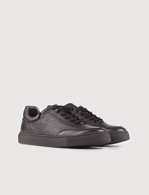 Hakiki Deri Siyah Bağcıklı Kauçuk Tabanlı Erkek Spor Ayakkabı - Görsel 3