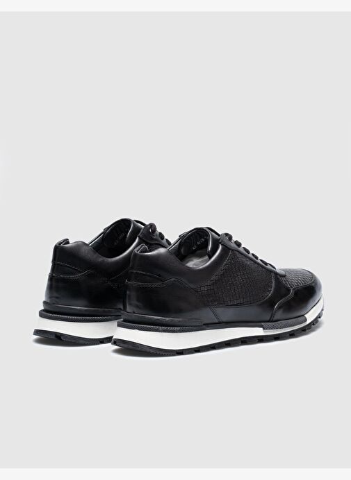 Gerçek Deri Siyah Bağcıklı Özel Tasarımlı Erkek Spor Ayakkabı - Görsel 4