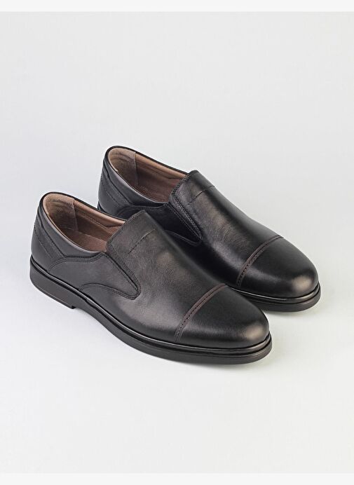 Hakiki Deri Siyah Dikişli Erkek Günlük Ayakkabı - Görsel 3