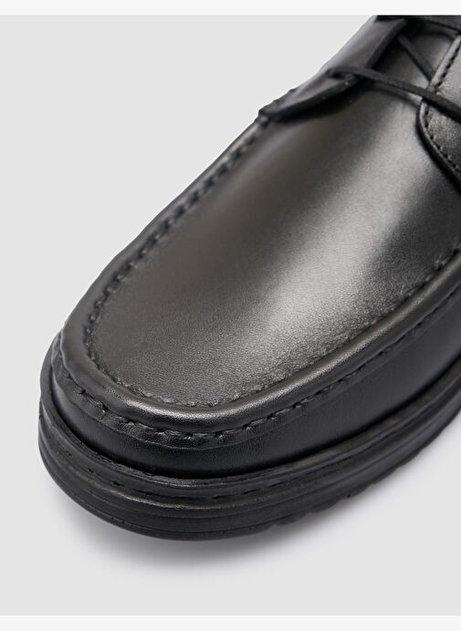 %100 Hakiki Deri Siyah Bağcıklı Erkek Günlük Ayakkabı - Görsel 8