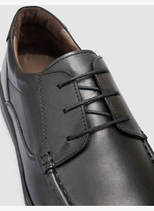 %100 Hakiki Deri Siyah Bağcıklı Erkek Günlük Ayakkabı - Görsel 7