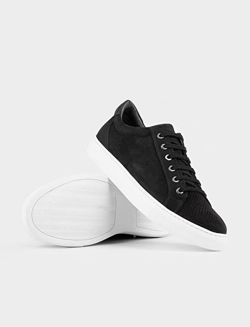 Hakiki Deri Siyah Bağcıklı Sneaker Erkek Günlük Ayakkabı - Görsel 5